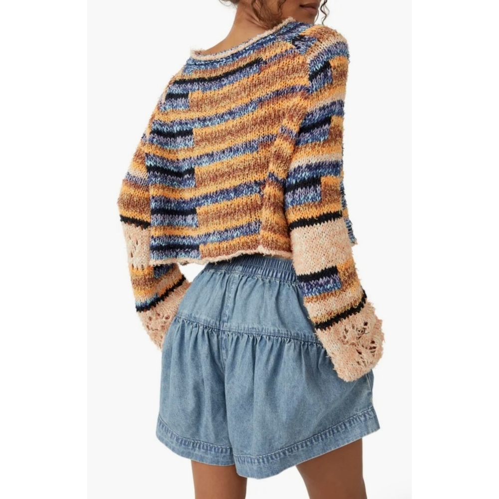 Free People Butterfly Mixed Stripe Cotton Blend Sweater Women's - Picture 2 of 11